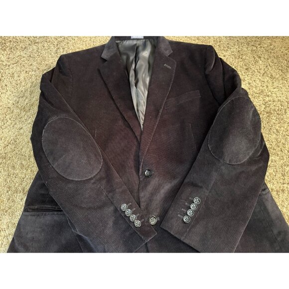 STAFFORD Black Corduroy Blazer Jacket Sport Coat Suit Elbow Patches Academia 46R - Picture 3 of 16